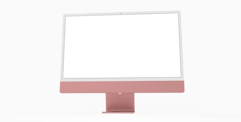 red Computer display mock up with blank white screen. Stylish desktop computer mockup.