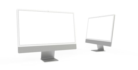 Computer display with blank white screen 3d grey