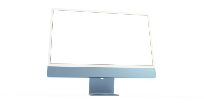 Workspace blank screen desktop computer, Mockup computer blue
