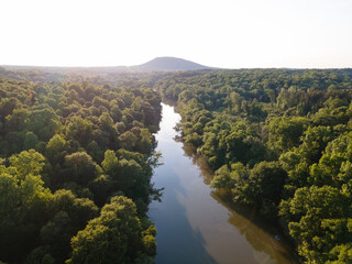 Aerial View of River in North Carolina at Golden Hour in the Summer