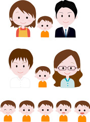 家族・親子イラスト　子どもセット