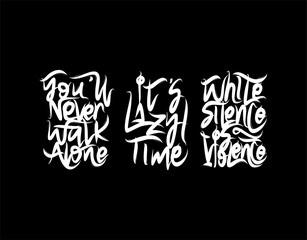 Set lettering text on black background in vector illustration