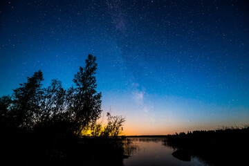 Fototapeta premium Stars and the Milky Way in the sky over the lake
