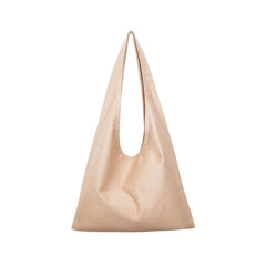 beige fabric shopping bag on white isolated background. place for your design. environmental protection concept, zero waste, informed shopping. the canvas fabric for mockup blank template
