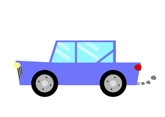 lue cartoon car with smoke behind exhaust