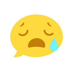 Vector round isolated emoticon emoji on white background. A symbol of grief, sadness, tears, grief. Popular chat element. Fashionable, flat, cartoonish. Dialogue bubble, cute dialog box. Closed eyes.