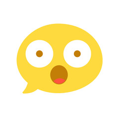 Vector round isolated emoticon emoji on white. The symbol of surprise, shock, delight, fright. Open eyes and mouth. Popular chat element. Fashionable, flat. Dialogue bubble, cute dialog box.