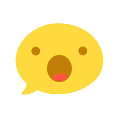 Vector round isolated emoticon emoji on white. The symbol of surprise, shock, delight. Open eyes and mouth with tongue. Popular chat element. Fashionable, flat. Dialogue bubble, cute dialog box.