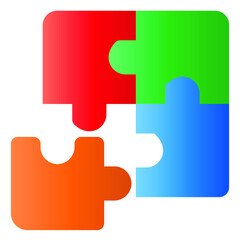 Puzzle icon Color filled colorful version, Pixel perfect vector graphics puzzle pieces isolated on color background. Vector illustration - best puzzle icon