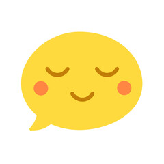 Vector round isolated emoticon on a white background. A symbol of peace, poise, happiness. Popular chat element. Fashionable, flat, cartoonish. Dialogue bubble, cute dialog. Closed eyes, calm smile.