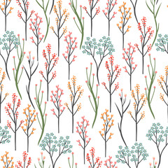 Floral seamless pattern. Hand drawn flowers. White background. Vector illustration. Fashion print.