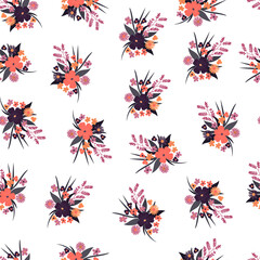 Floral seamless pattern. Hand drawn flowers. Vector illustration. White background.