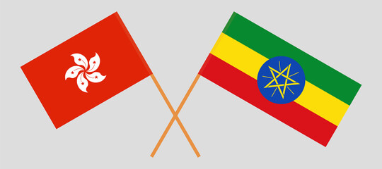 Crossed flags of Hong Kong and Ethiopia. Official colors. Correct proportion