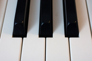 Close up of piano keys.