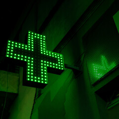 Pharmacy Cross Sign - Green light