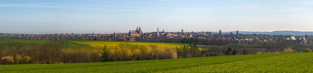 Panorama of the City of Rothenburg ob der Tauber, from a springtime hill in the southeast, in Bavaria, South Germany