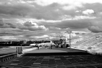 Whitley Bay promenade in greyscale infrared light