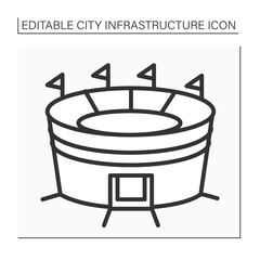 Stadium line icon. Round venue with seats. Place for outdoor sports, concerts, or other events. City infrastructure concept. Isolated vector illustrations. Editable stroke