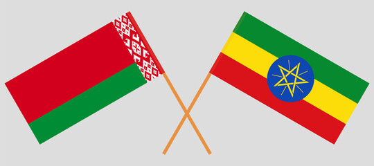 Crossed flags of Belarus and Ethiopia. Official colors. Correct proportion