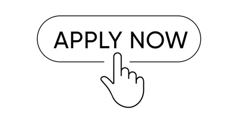 Apply now icon in flat style. Finger cursor. Click button  concept. Vector