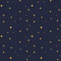 Fototapeta premium Seamless pattern with cute stars on dark, black background. Cosmic baby seamless pattern. High quality illustration