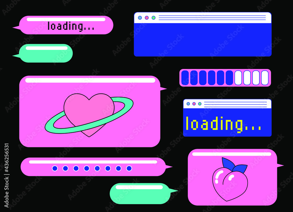 Aufkleber Retro style desktop with message boxes, terminal console window and user interface elements.
