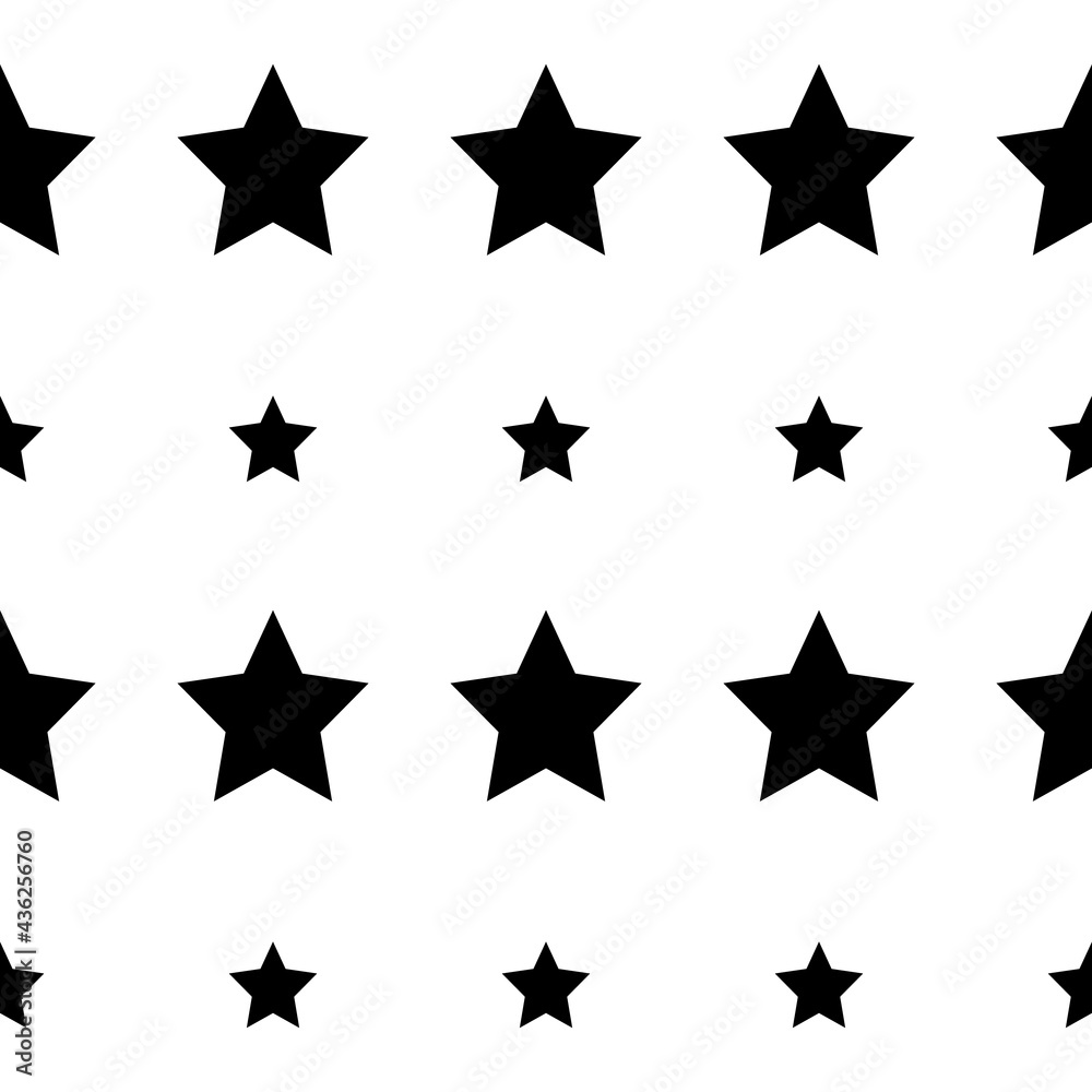 Poster stars repeat pattern. black large and small stars on white background. vector seamless stars icons o
