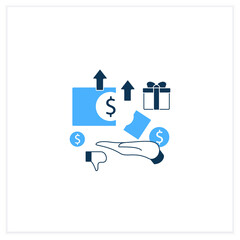 Excessive cost flat icon. Increasing product costs. Hand hold money.Universal basic income concept. Vector illustration