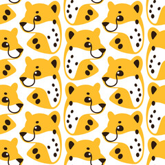 Simple trendy animal pattern with cheetah head. Outline vector illustration for prints, clothing, packaging and postcards.