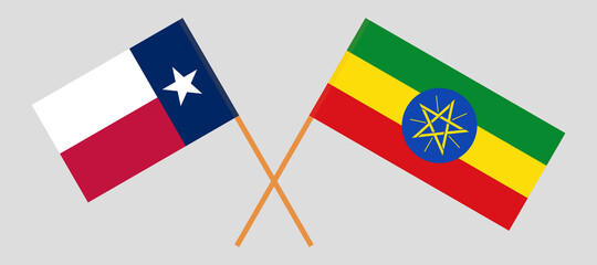 Crossed flags of the State of Texas and Ethiopia. Official colors. Correct proportion