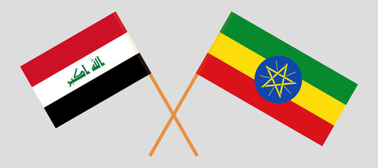 Crossed flags of Iraq and Ethiopia. Official colors. Correct proportion