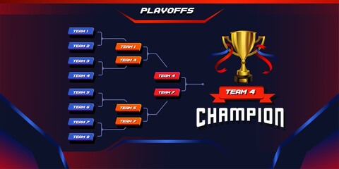 modern sport game tournament championship contest stage bracket board vector with gold champion trophy prize icon illustration background in tech theme style layout. © Ramosh Artworks