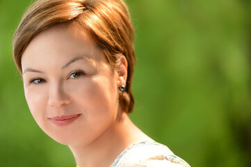 Young woman with short hair cinematic headshot