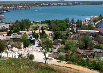 Crimean peninsula, city, Kerch, Mount Mithridates. The place where the Greeks founded one of the oldest cities in Europe - Panticopeia (752 BC). View of the Great Mithridatskaya Staircase, Kerchinsky 