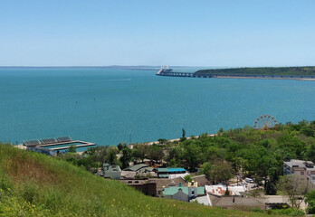 Crimean peninsula, city, Kerch, Mount Mithridates. The place where the Greeks founded one of the oldest cities in Europe - Panticopeia (752 BC). View of the Kerchinsky Bay and the fishing port. 