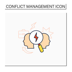 Conflict analysis color icon. Search conflict causes. Dispute between colleagues. Disagreement at work. Misunderstanding concept. Isolated vector illustration