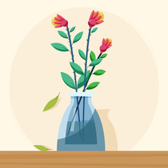 vase with Flowers. bouquet of flowers. vector illustration in flat style