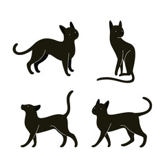 Black cat icon set. Different poses of cat. Vector contour illustration for prints, clothing, packaging, stickers.