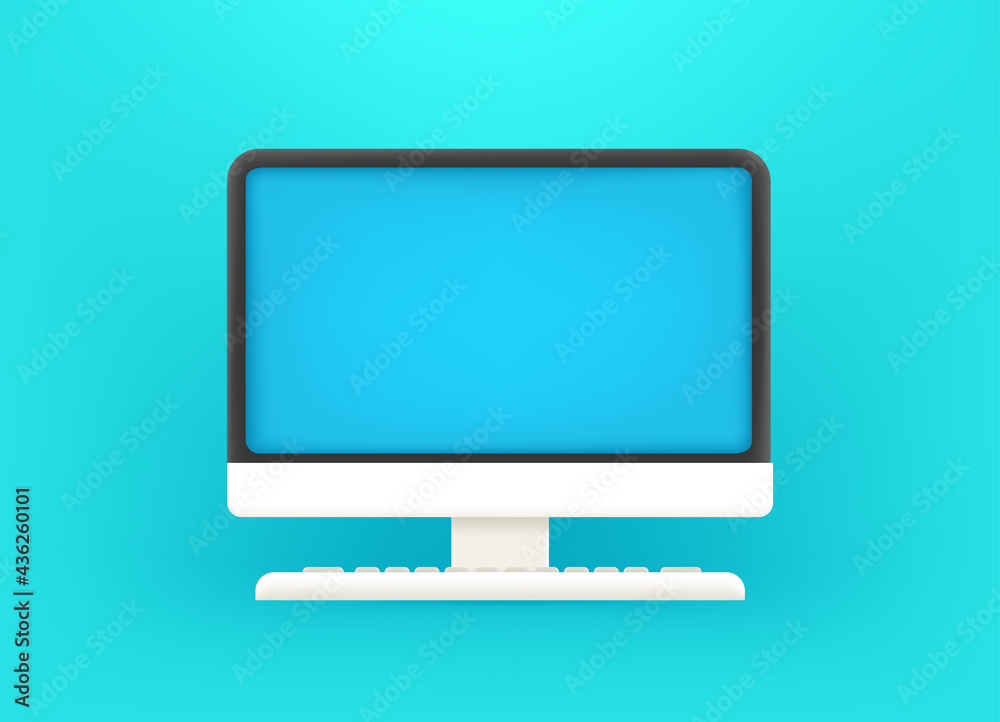 Aufkleber modern computer with blue screen. 3d style cute vector illustration