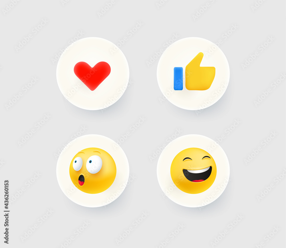 Poster thumb up, heart, laugh and shock reaction buttons. useful for web and mobile applicatiions