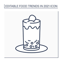 Boba line icon. Bubble tea. Drink-plus-toppings. Milk tea with boba pearls. Cocktail. Refreshing drink.Food trends concept. Isolated vector illustration. Editable stroke