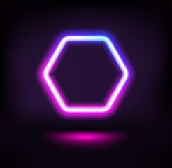 Dark stage with vibrant neon hexagon