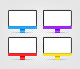 Modern color desktop personal computers vector set isolated on transparent