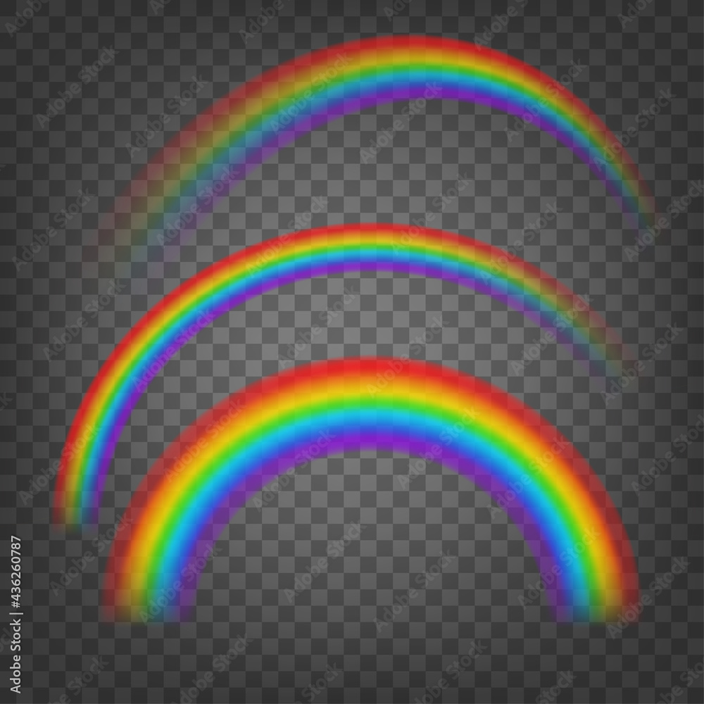 Poster Realistic vivd color rainbows vector set isolated on transparent background