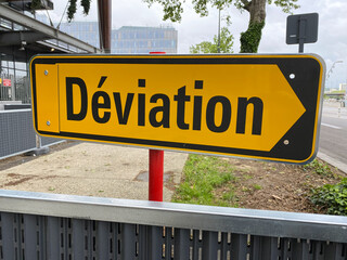 "Deviation" traffic sign due to construction work on the road