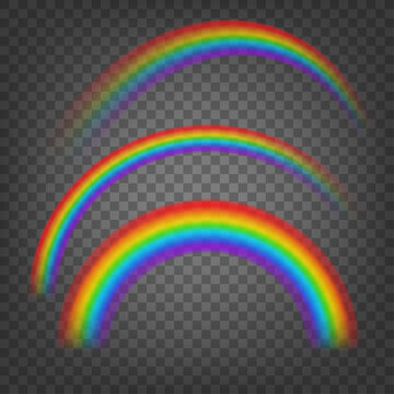 Realistic vivd color rainbows vector set isolated on transparent background