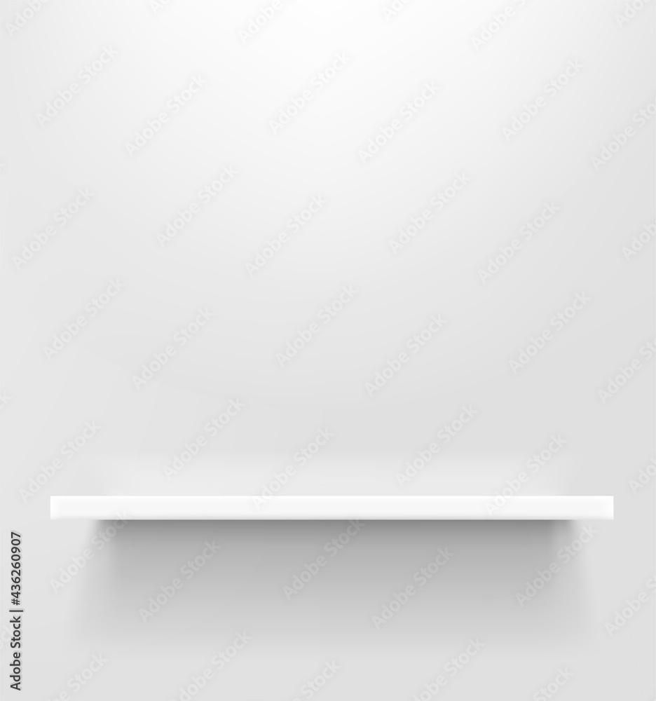 Poster white shelf on white wall. 3d style realistic vector