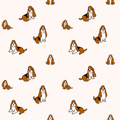 Cartoon happy basset hound - simple trendy pattern with dogs. Flat vector illustration for prints, clothing, packaging and postcards.