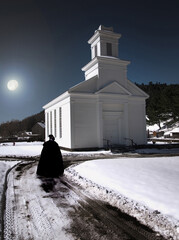 church at night in winter - obrazy, fototapety, plakaty