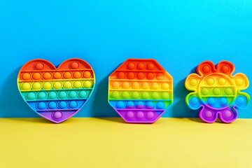 Toy pop it. Rainbow color. Antistress toy for children and adult. Top view